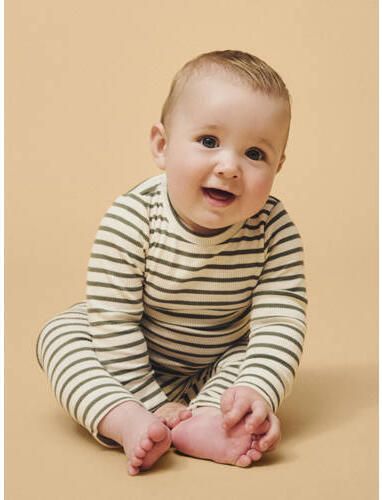 NAME IT BABY romper olijfgroen ecru Jongens Katoen Ronde hals Streep - Foto 5