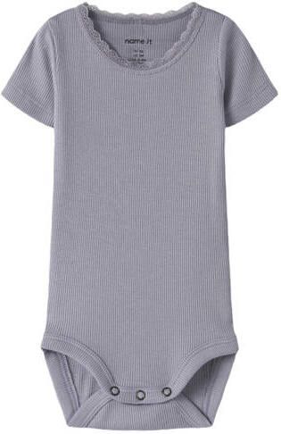 NAME IT BABY romper paars rib gebreid Meisjes Stretchkatoen Ronde hals