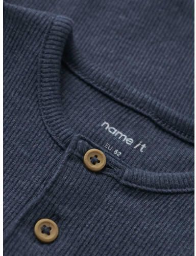 NAME IT BABY romper rib gebreid donkerblauw Jongens Stretchkatoen Ronde hals - Foto 2