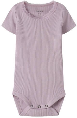 NAME IT BABY romper roze rib gebreid Meisjes Stretchkatoen Ronde hals Effen