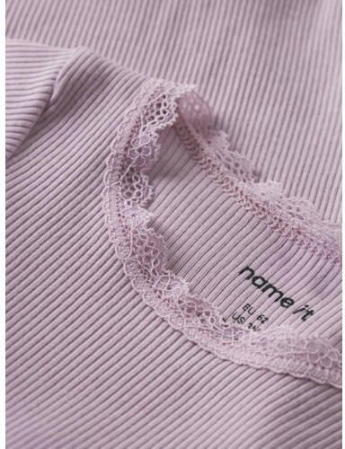 NAME IT BABY romper roze rib gebreid Meisjes Stretchkatoen Ronde hals Effen - Foto 2