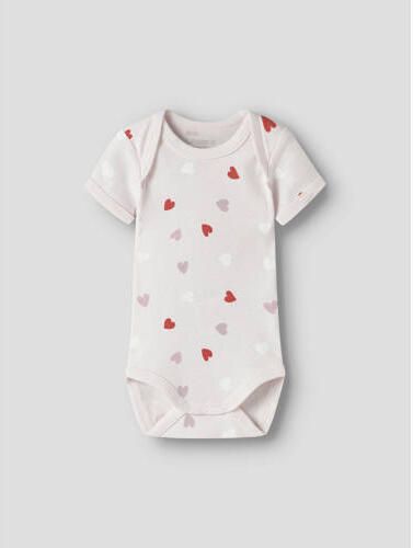 NAME IT BABY romper roze wit (set van 3) Meisjes Katoen Ronde hals Hartjes - Foto 2