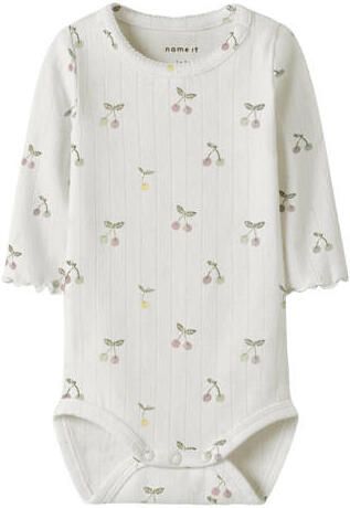 NAME IT BABY romper wit fijn gebreid Meisjes Stretchkatoen Ronde hals All over print