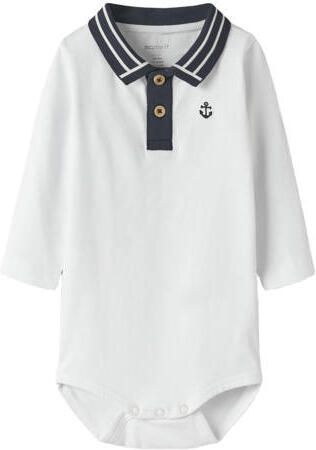 NAME IT BABY romper wit Jongens Stretchkatoen Polokraag Effen
