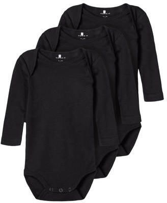 NAME IT BABY romper zwart (set van 3) Katoen Ronde hals