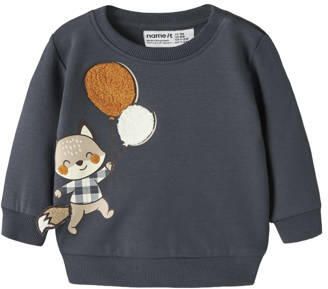 NAME IT BABY sweater met borduursels en print donkerblauw Printopdruk