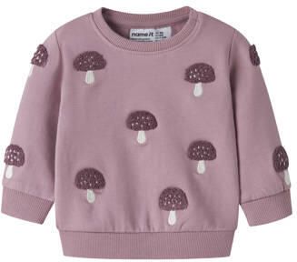 NAME IT BABY sweater met borduursels en print roze All over print