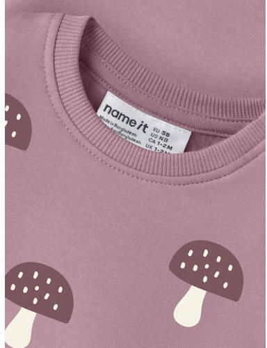 NAME IT BABY sweater met borduursels en print roze All over print - Foto 2