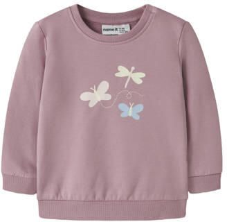NAME IT BABY sweater met print lila Paars Printopdruk