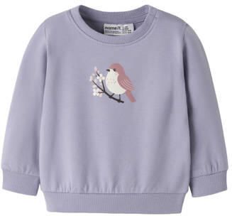 NAME IT BABY sweater met print lila Paars Printopdruk