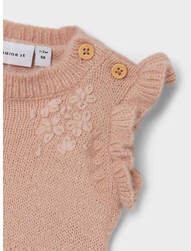 Name it BABY sweater NBFNEMINE zalmroze Meisjes Acryl Ronde hals Effen 56 - Foto 3