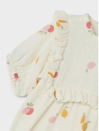 Name it BABY tuniek NBFHENNIA met all over print en ruches ecru multicolor Jurk Meisjes Katoen Ronde hals 62