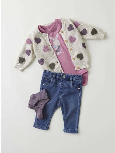 Name it BABY vest NBFNEHEART met hartjes en patches beige roze Meisjes Katoen Ronde hals 56