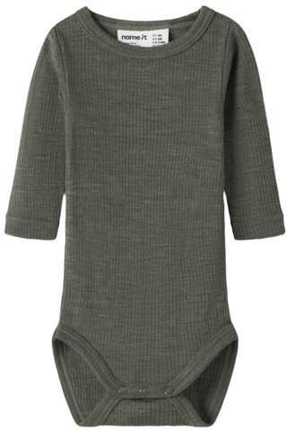 NAME IT BABY wollen gemêleerde romper donkergroen Gemêleerd