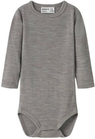 NAME IT BABY wollen gemêleerde romper grijs Gemêleerd