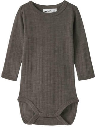 NAME IT BABY wollen romper bruin Effen
