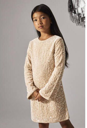 NAME IT KIDS A-lijn jurk met pailletten ecru Meisjes Polyester Ronde hals