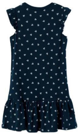 Name it KIDS A-lijn jurk NKFVIDA met all over print en volant donkerblauw wit Meisjes Katoen Ronde hals 116