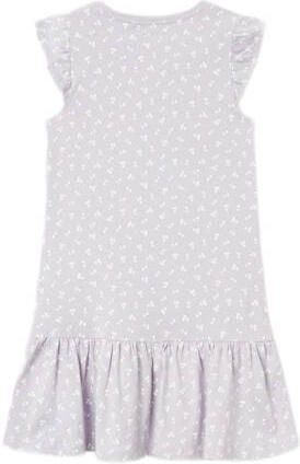 Name it KIDS A-lijn jurk NKFVIDA met all over print en volant lila wit Paars Meisjes Katoen Ronde hals 116