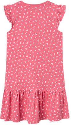 Name it KIDS A-lijn jurk NKFVIDA met all over print en volant zoetroze wit Meisjes Katoen Ronde hals 116