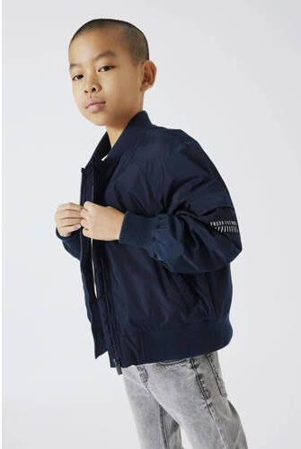Name it KIDS bomberjack zomer NKMMACA met tekst donkerblauw Jas Jongens Polyester Ronde hals 152
