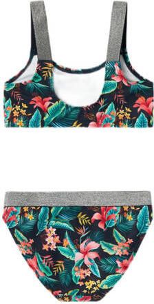 Name it KIDS crop bikini NKFZERIA donkerblauw groen roze Meisjes Polyamide 110 116