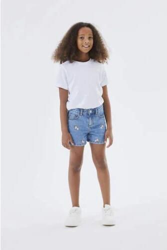 Name it KIDS gebloemde regular fit denim short NKFBELLA medium blue denim Korte broek Blauw 164