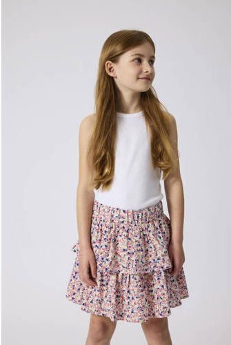 Name it KIDS gebloemde rok NKFVINAYA roze blauw geel Meisjes Gerecycled polyester 116