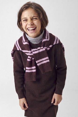 NAME IT KIDS gebreide midi jurk donkerbruin Meisjes Acryl Ronde hals