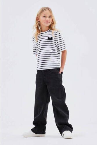Name it KIDS gestreept T-shirt NKFHELLAMIA wit donkerblauw Meisjes Katoen Ronde hals 122 128 - Foto 3