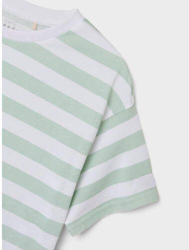 Name it KIDS gestreept T-shirt NKFVITANNI zachtgroen wit Meisjes Katoen Ronde hals 122 128 - Foto 2