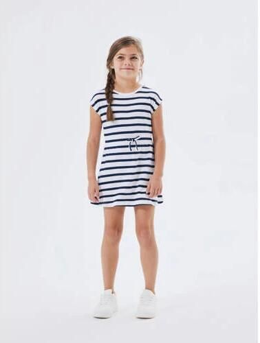 Name it KIDS gestreepte jurk NKFMIE donkerblauw wit Meisjes Katoen Ronde hals 152 - Foto 2