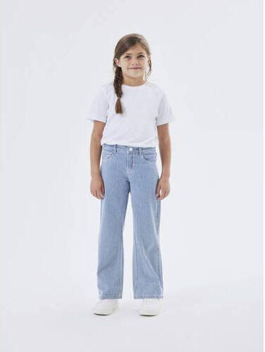 Name it KIDS gestreepte wide leg jeans NKFROSE medium blue denim Blauw 146 - Foto 3