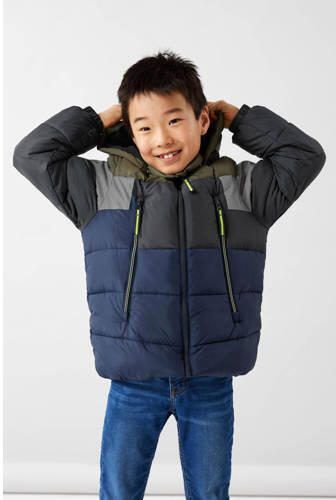 Name it KIDS gewatteerde winterjas NKMMONTEL donkerblauw grijs donkergroen Jongens Polyester Capuchon 116 - Foto 2