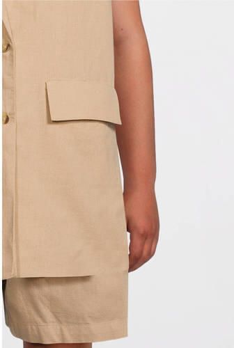 Name it KIDS gilet NKFFALINNEN zand Jas Beige Meisjes Katoen Reverskraag 122 128 - Foto 5