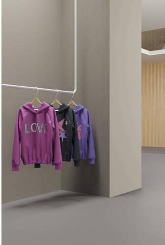 Name it KIDS hoodie NKFRIDA met printopdruk en pailletten donkerblauw Sweater 122 128