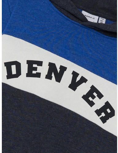 Name it KIDS hoodie NKMBERIK donkerblauw blauw wit Sweater Meerkleurig 134 140
