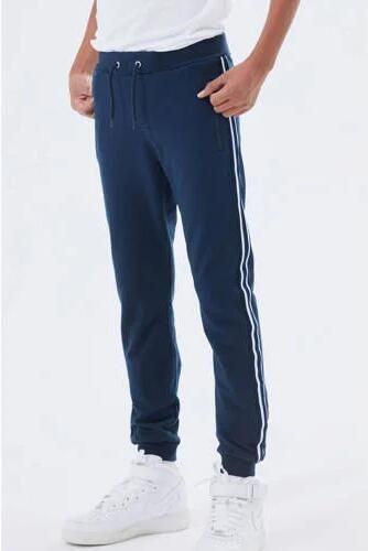 Name it KIDS joggingbroek met zijstreep donkerblauw Jongens Stretchkatoen 152 - Foto 3