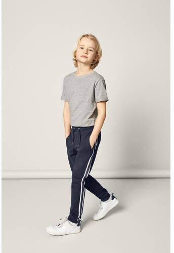 Name it KIDS joggingbroek met zijstreep donkerblauw Jongens Stretchkatoen 152