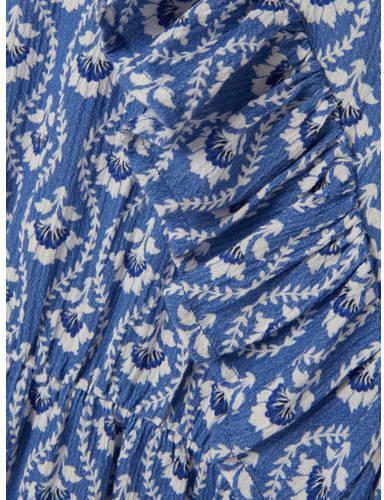 Name it KIDS jurk NKFFAMMINA met all over print en ruches blauw wit Meisjes Katoen V-hals 116 - Foto 2