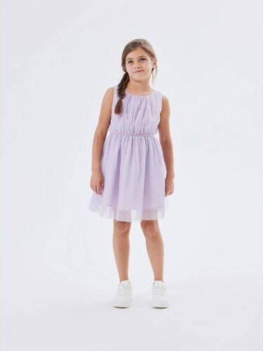 Name it KIDS jurk NKFVABOS met stippen lila Paars Meisjes Polyester Ronde hals 164 - Foto 2