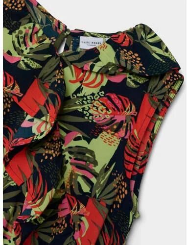 Name it KIDS jurk NKFVINAYA met all over print en volant donkerblauw roze groen Meisjes Polyester Ronde hals 122 - Foto 2