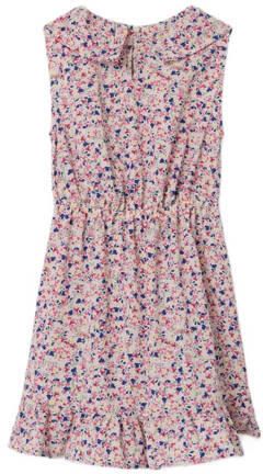 Name it KIDS jurk NKFVINAYA met all over print en volant roze wit geel Meisjes Polyester Ronde hals 116