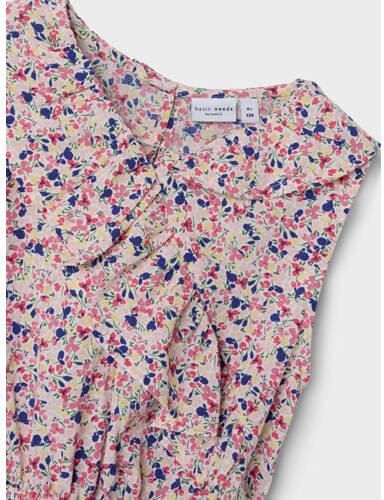Name it KIDS jurk NKFVINAYA met all over print en volant roze wit geel Meisjes Polyester Ronde hals 116 - Foto 2
