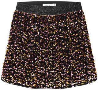 NAME IT KIDS korte rok met pailletten goud roze Meisjes Polyester All over print