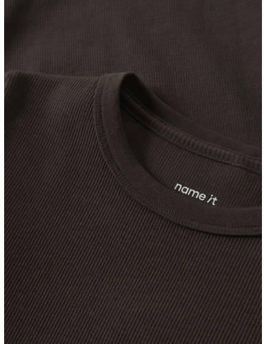 NAME IT KIDS longsleeve gebreid donkerbruin Meisjes Stretchkatoen Ronde hals - Foto 3