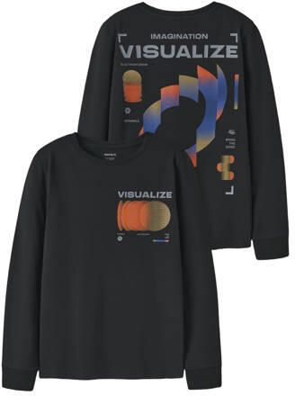 NAME IT KIDS longsleeve met backprint zwart Jongens Katoen Ronde hals