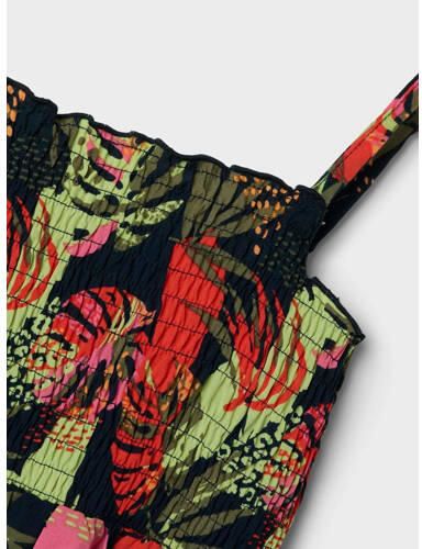 Name it KIDS maxi jurk NKFVINAYA met all over print donkerblauw roze groen Meisjes Polyester Ronde hals 116 - Foto 2