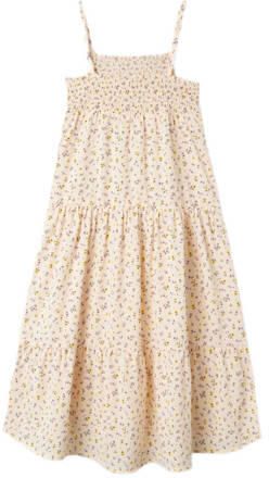 Name it KIDS maxi jurk NKFVINAYA met all over print en volant zachtgeel lila Meisjes Gerecycled polyester Vierkante hals 146