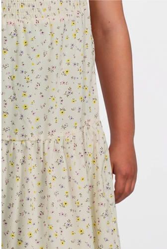 Name it KIDS maxi jurk NKFVINAYA met all over print en volant zachtgeel lila Meisjes Gerecycled polyester Vierkante hals 146 - Foto 3